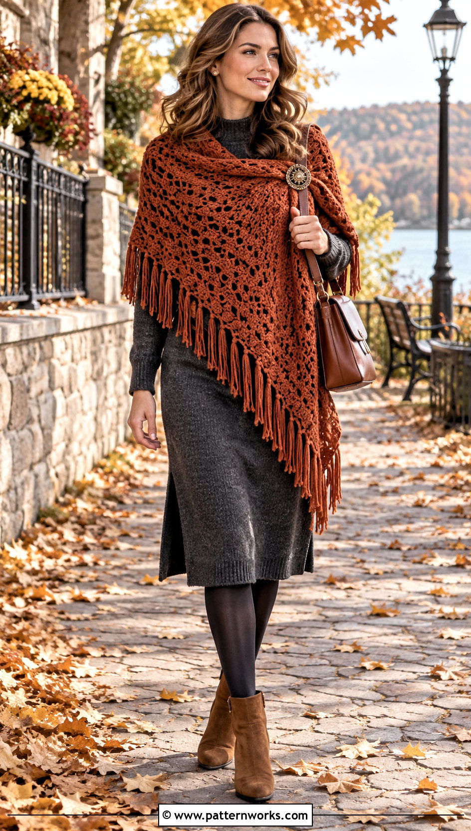 Fringe Corner To Corner Crochet Shawl With Sweater Dress - 18 Corner To Corner Crochet Shawl outfit ideas