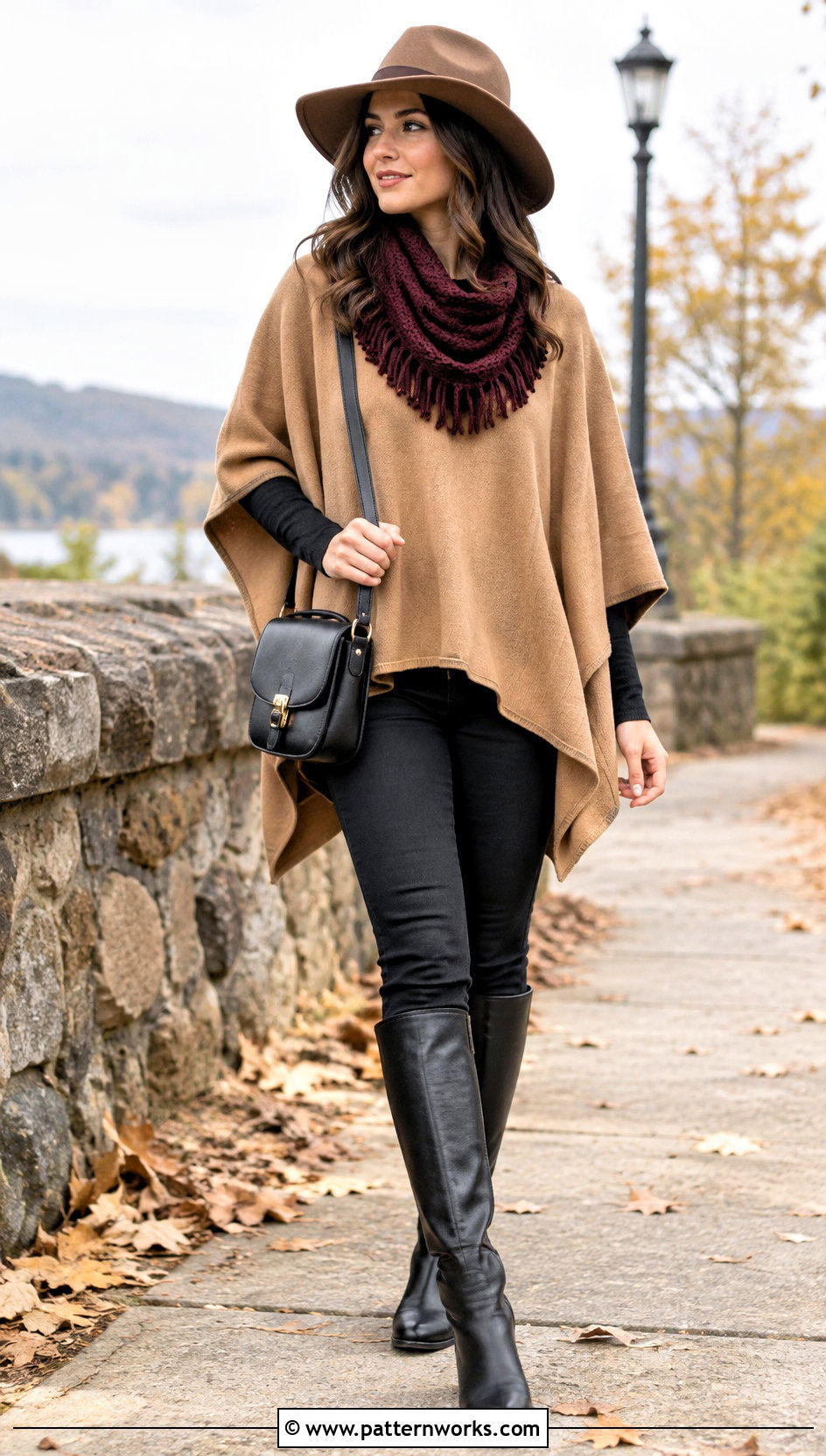 Fringed Crochet Chunky Cowl With Poncho - 30 crochet chunky cowl outfit ideas
