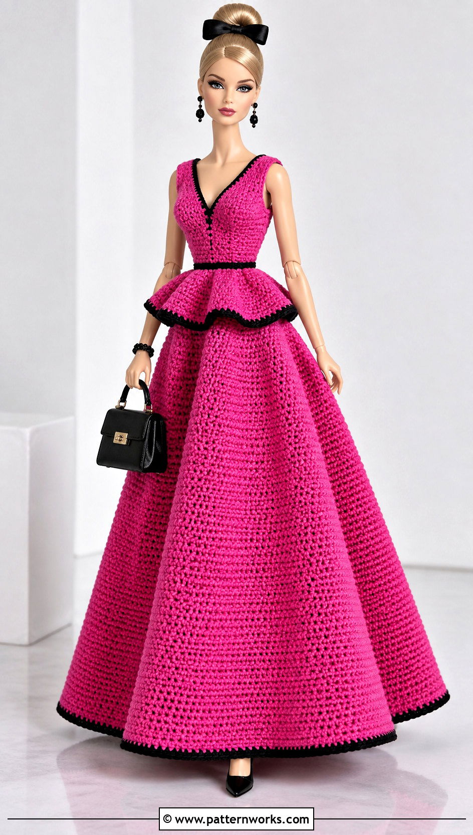 Fuchsia Peplum Crochet Barbie Ball Gown Outfit - 30 crochet barbie ball gowns outfit ideas