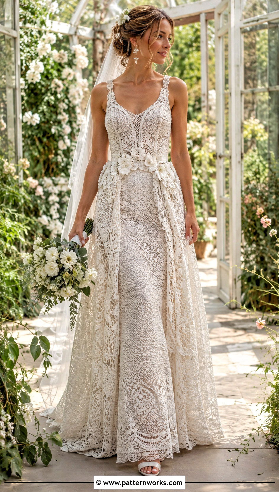 Garden Hand Crochet Wedding Dress With Detachable Overskirt - 18 Hand Crochet Wedding Dress outfit ideas