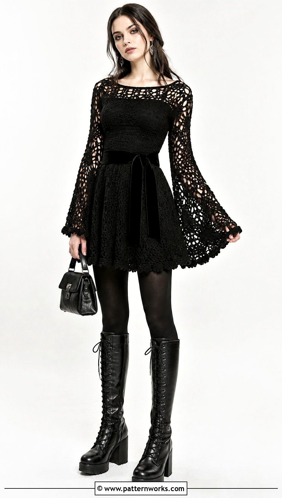 Gothic Crochet Bell Sleeve Dress Outfit - 24 gothic crochet clothes and outfit ideas