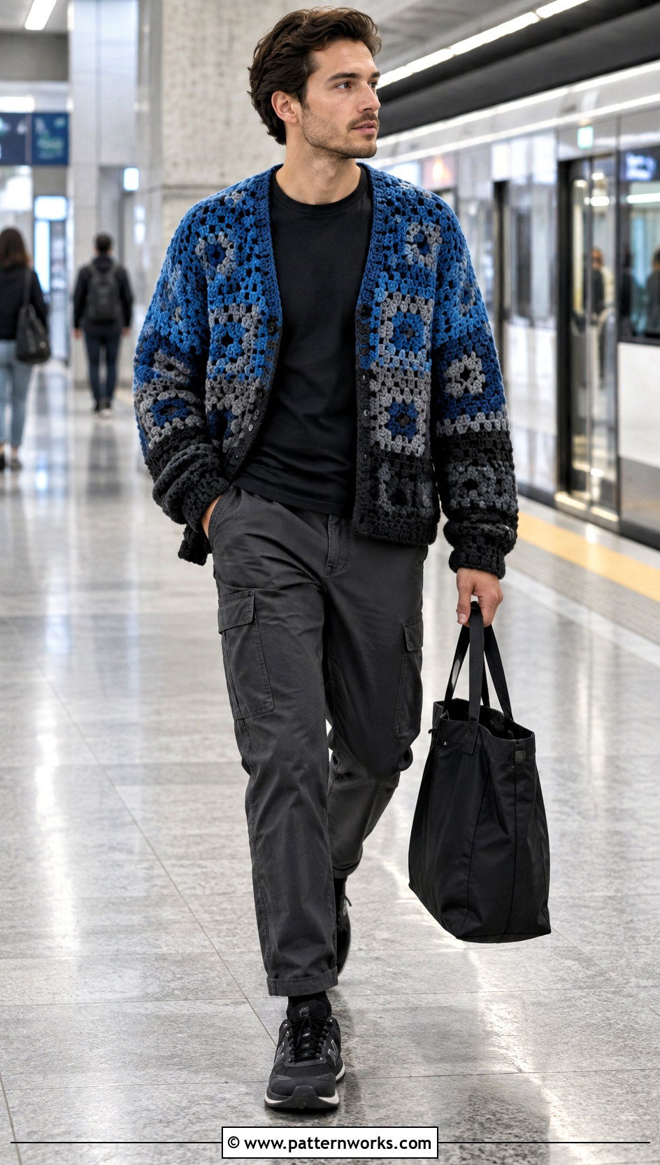 Gradient Granny Square Sweater With Utility Pants - 24 Crochet Granny Square Sweater For Men outfit ideas