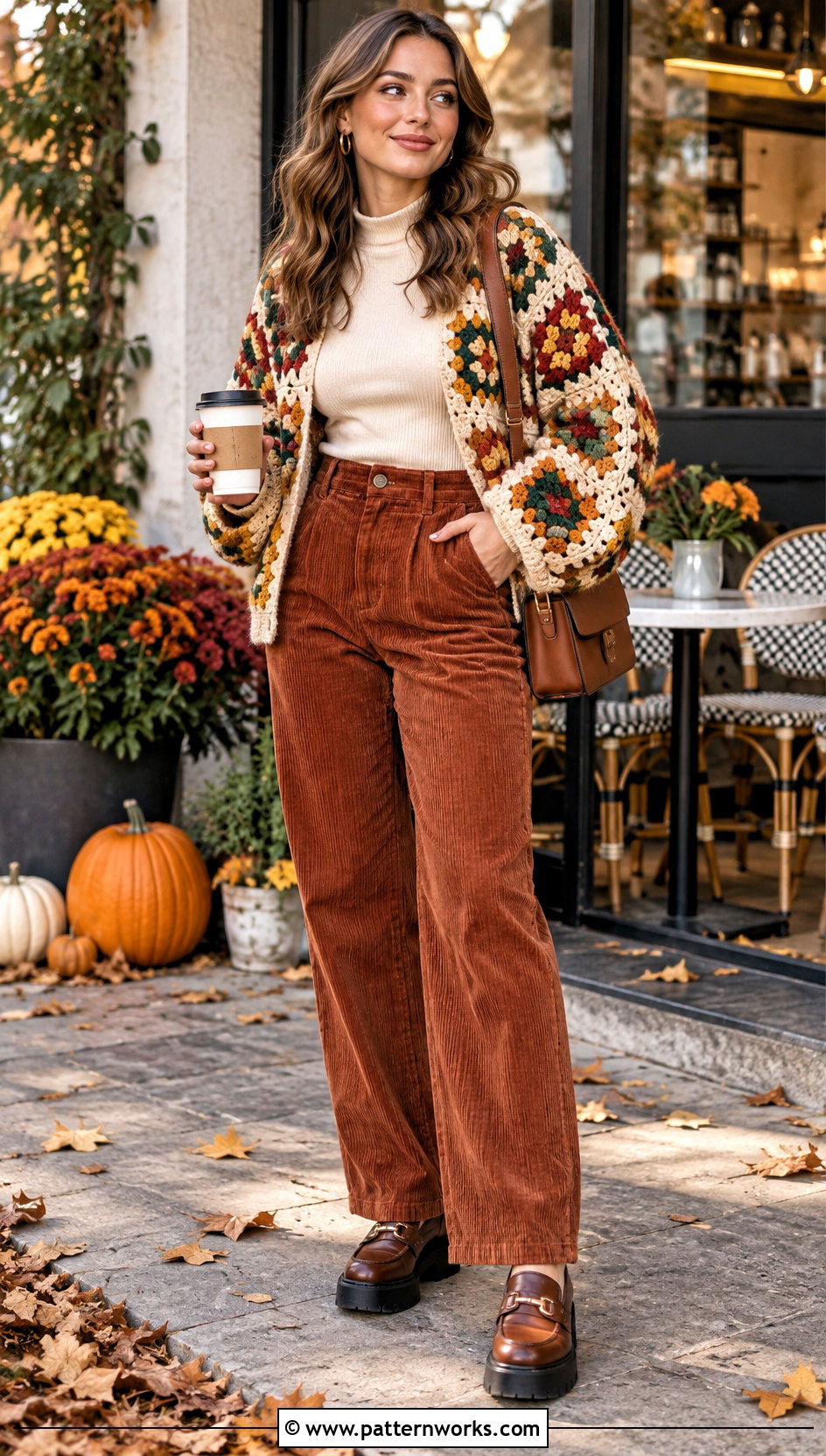 Granny Crochet Sweater With Corduroy Pants - 24 granny crochet sweater outfit ideas