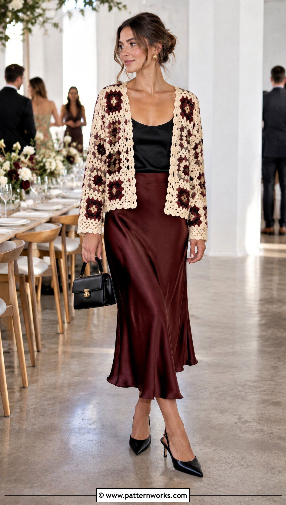 Granny Crochet Sweater With Satin Skirt - 24 granny crochet sweater outfit ideas