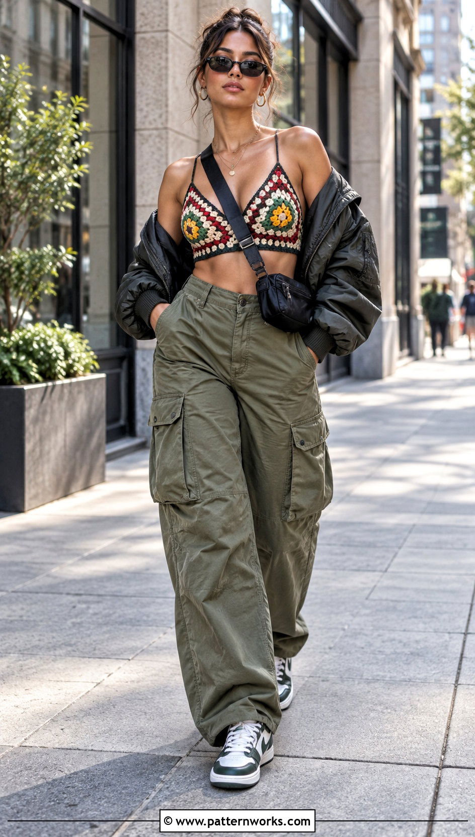 Granny Square Bralette With Cargo Pants - 18 granny square bralette outfit ideas