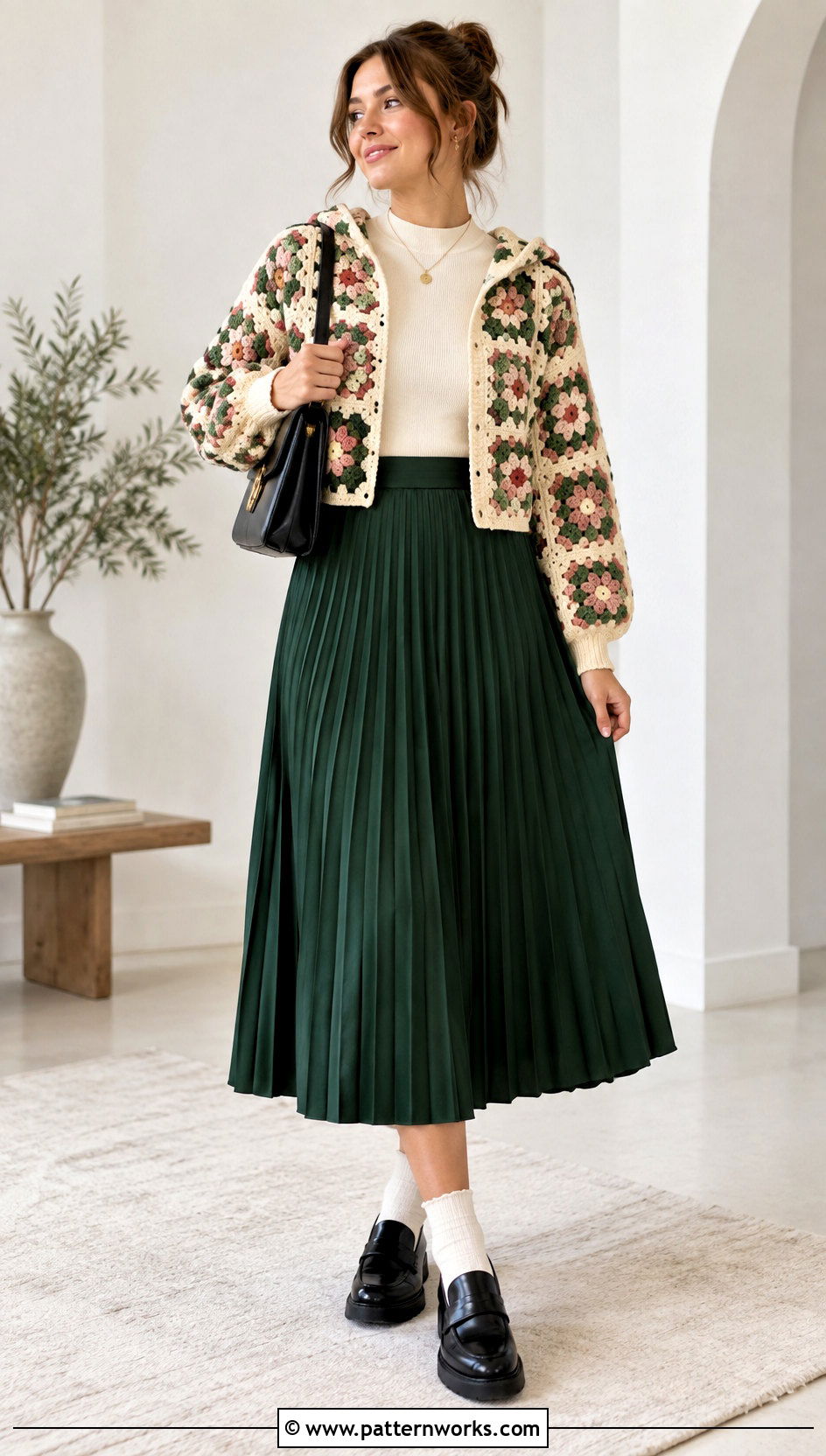 Granny Square Cardigan With Hood And Pleated Midi Skirt Outfit - 24 granny square cardigan with hood outfit ideas