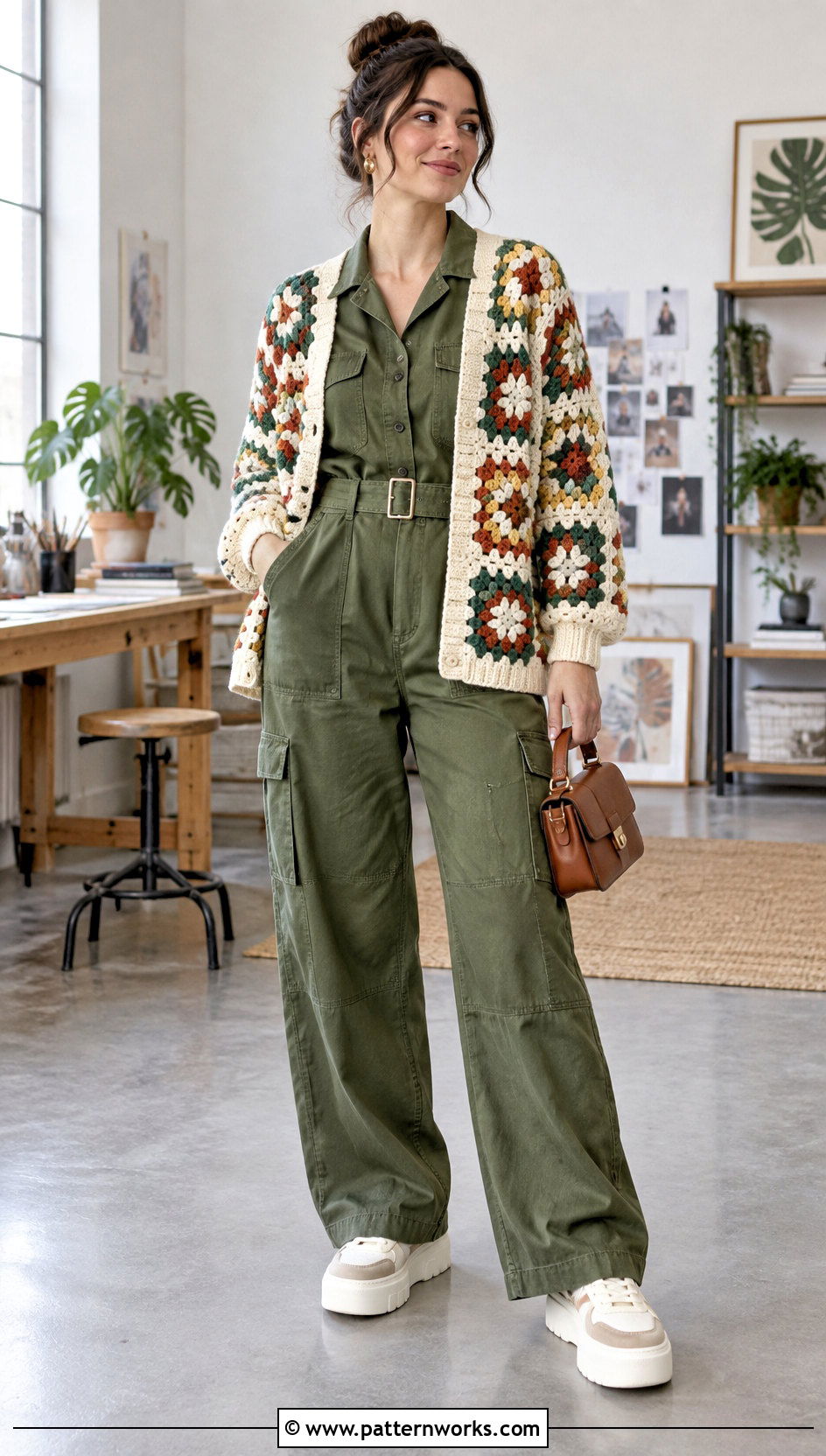 Granny Square Crochet Cardigan With Jumpsuit - 18 Grant Square Crochet Cardigan outfit ideas