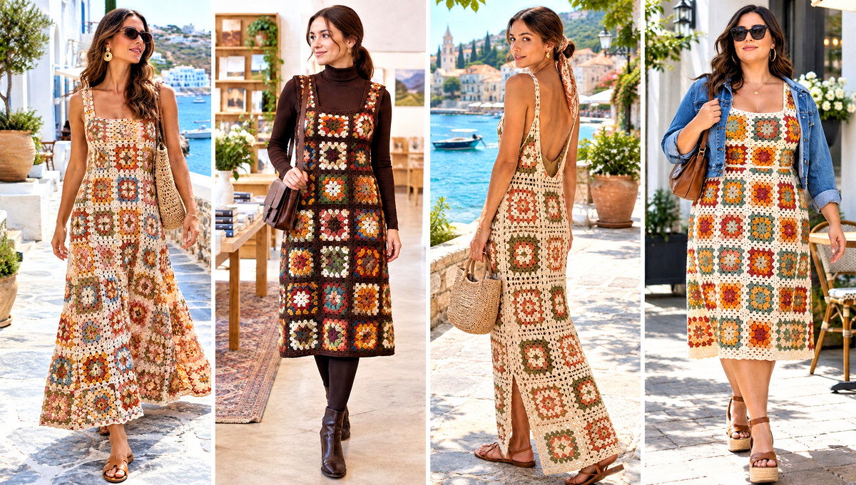 24 Granny Square Crochet Dress Outfit Ideas for Summer Plans