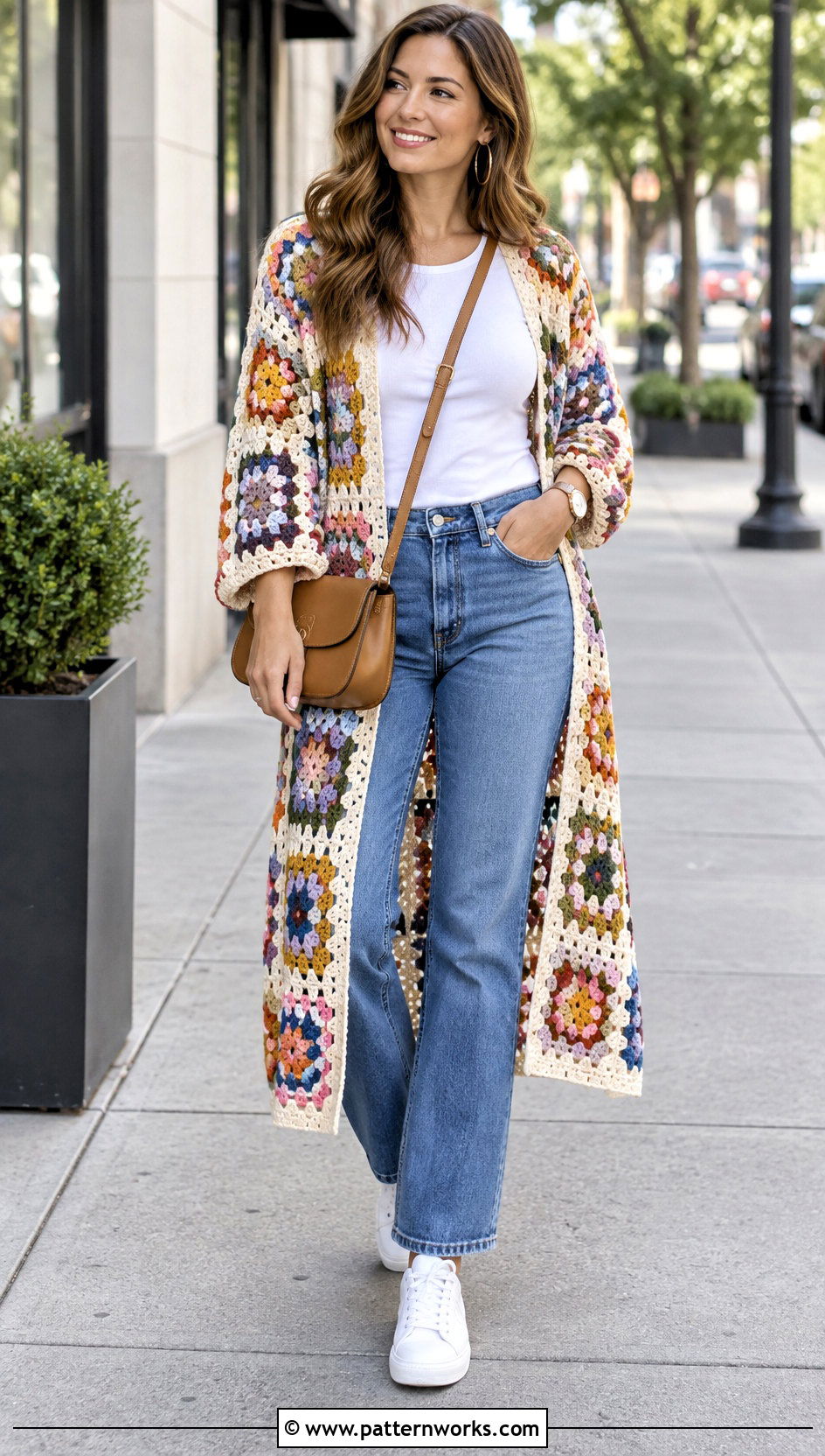Granny Square Crochet Duster Cardigan With Jeans - 30 crochet duster cardigan outfit ideas