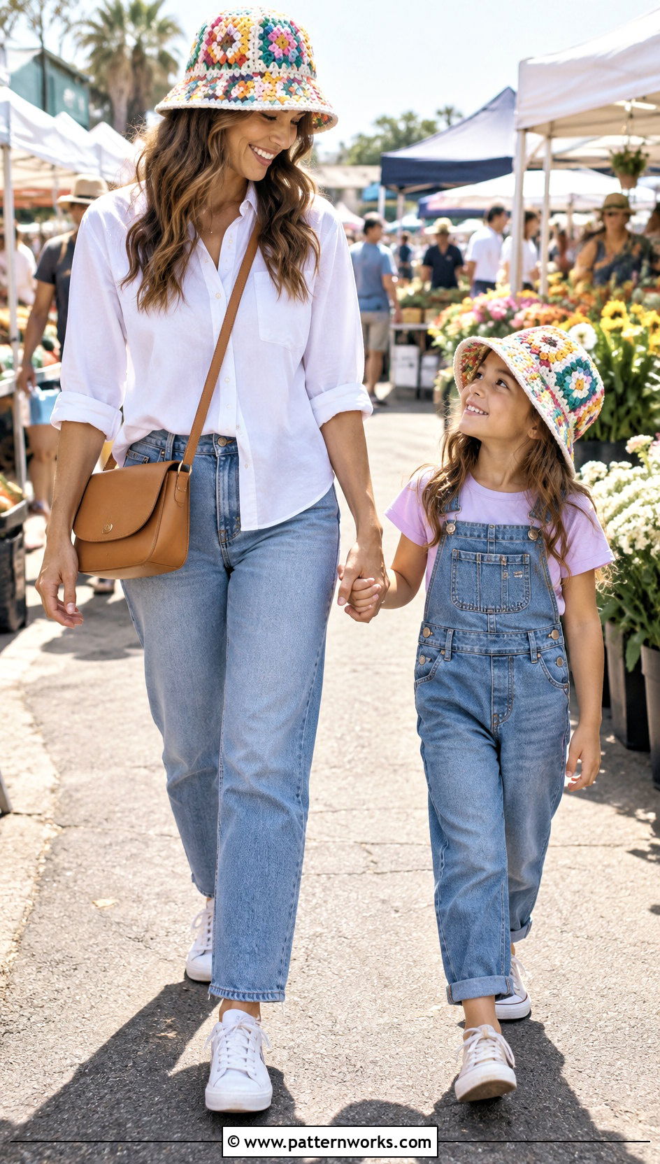 Granny Square Crochet Hats With Denim Outfits - 18 Mother Daughter Crochet Hats outfit ideas