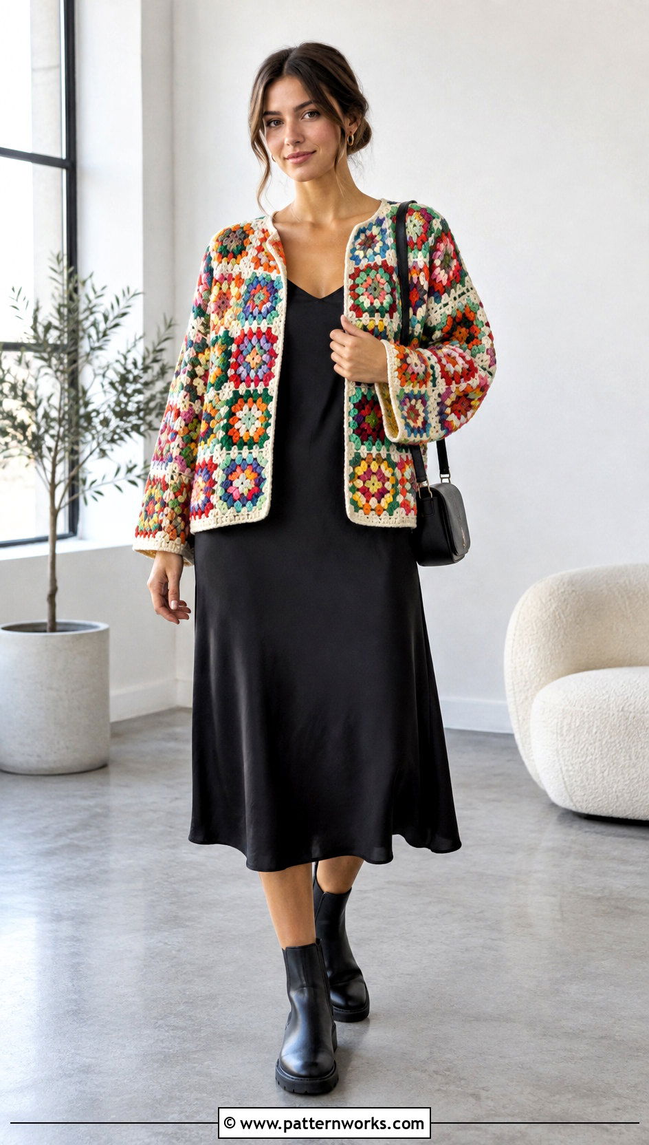 Granny Square Crochet Jacket With A Slip Dress - 18 beginner crochet jacket ideas