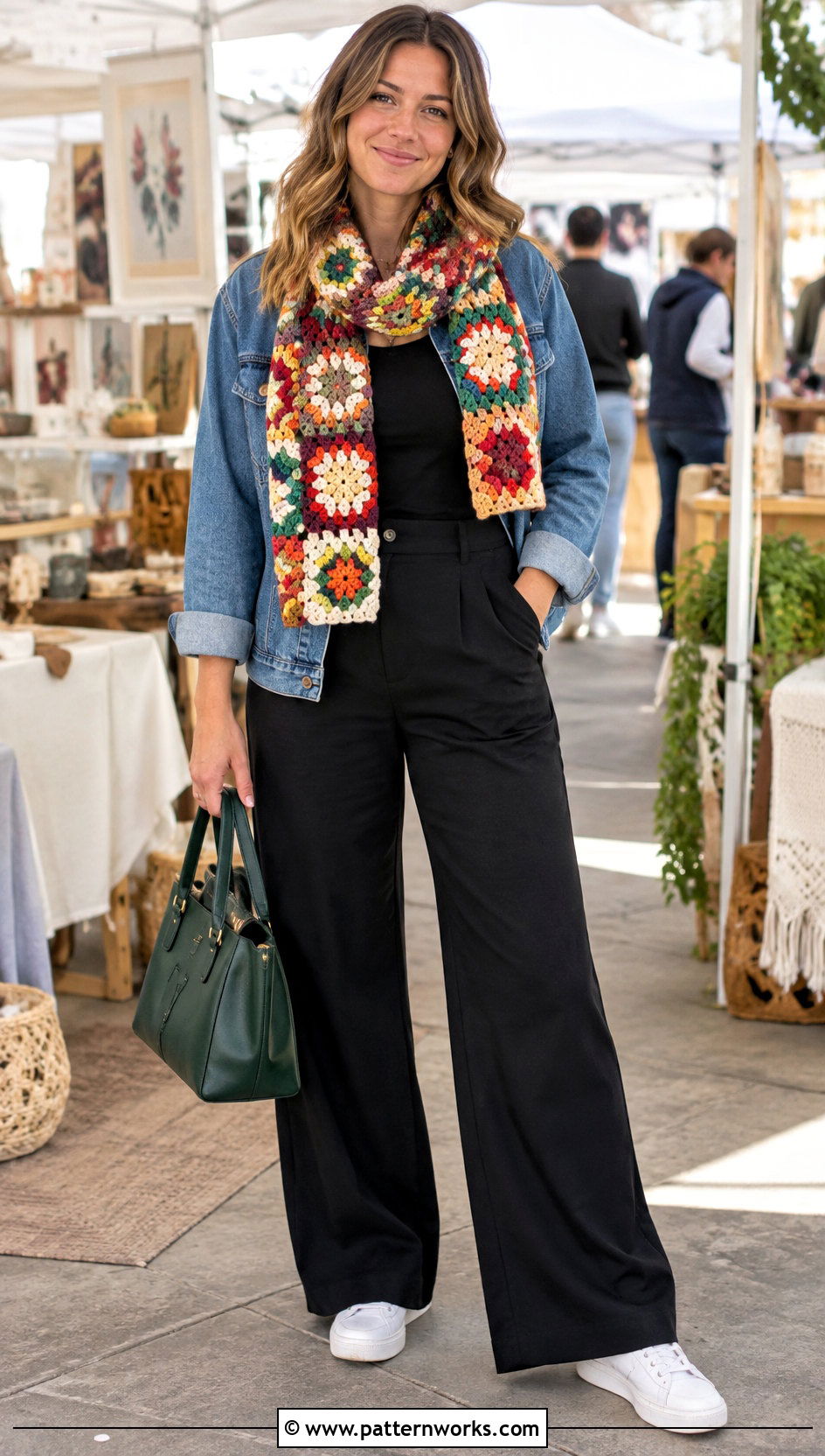 Granny Square Crochet Loop Scarf With Simple Basics - 18 Crochet Loop Scarf outfit ideas