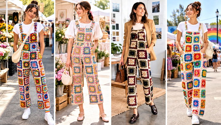 18 Granny Square Crochet Overalls Outfit Ideas for Weekends