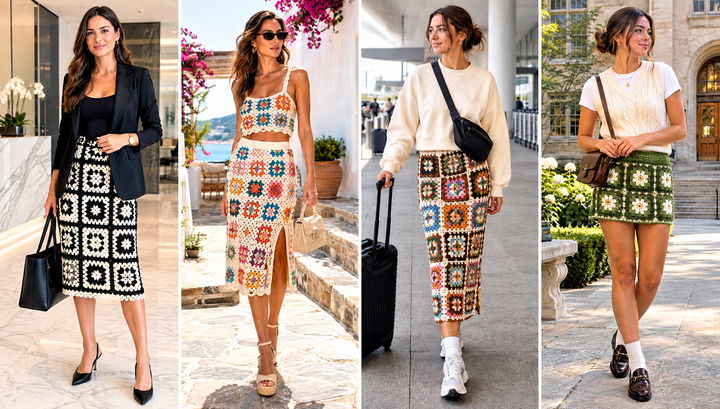 30 Granny Square Crochet Skirt Outfit Ideas for Date Night