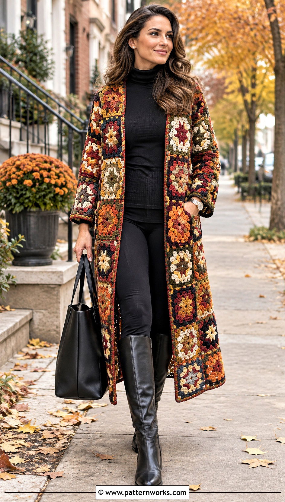 Granny Square Duster With Turtleneck And Leggings - 30 granny square duster outfit ideas