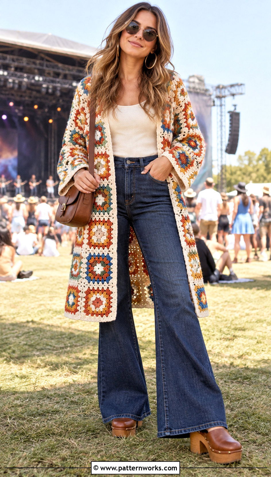 Granny Square Robe With Flared Jeans - 18 granny square robe outfit ideas