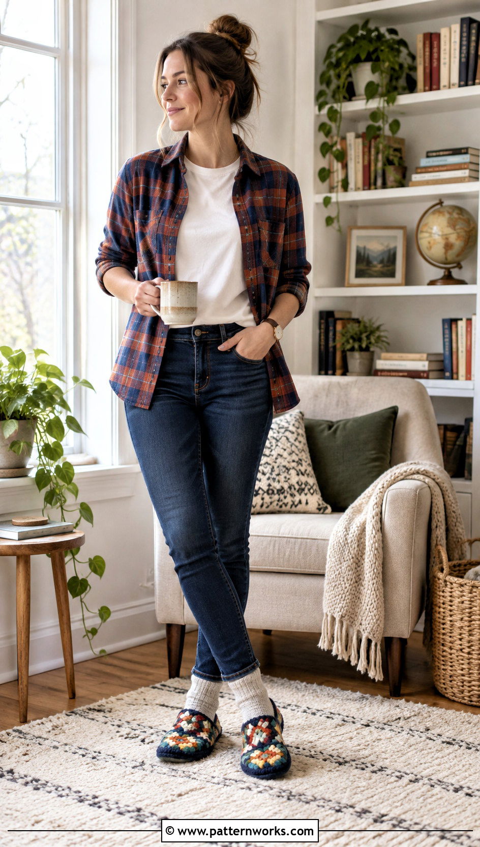 Granny Square Slipper Outfit With Flannel Shirt - 18 Crochet Granny Square Slipper outfit ideas