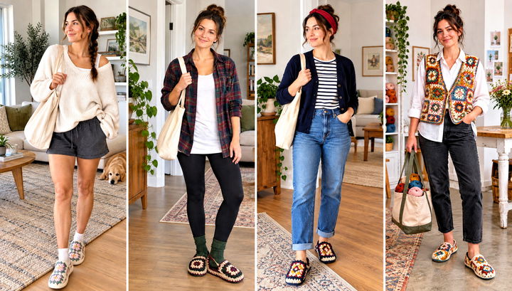 30 Granny Square Slippers Outfit Ideas for Cozy Days at Home
