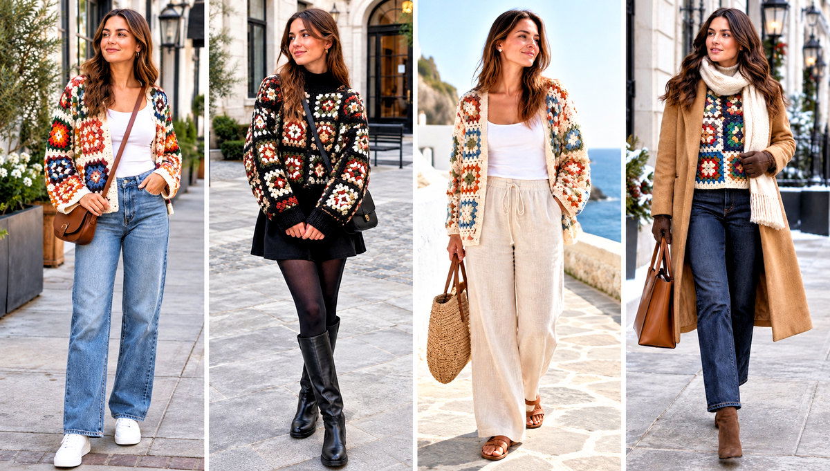 30 Granny Square Sweater Outfit Ideas for Easy Fall Layers