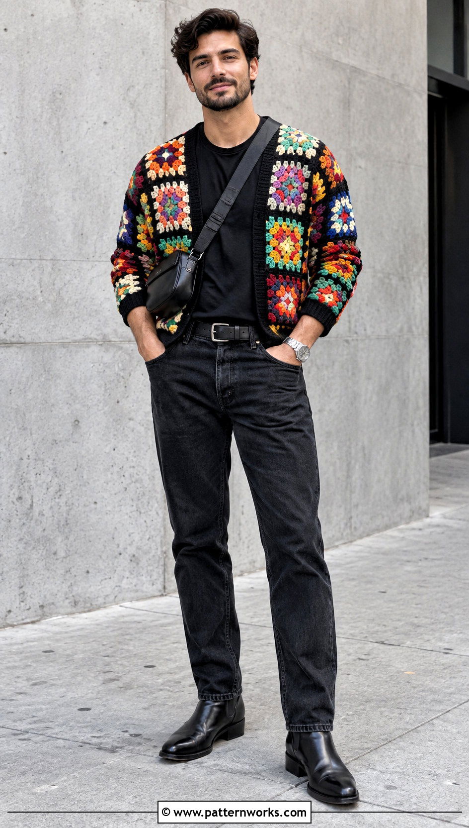 Granny Square Sweater With Black Jeans - 24 Crochet Granny Square Sweater For Men outfit ideas