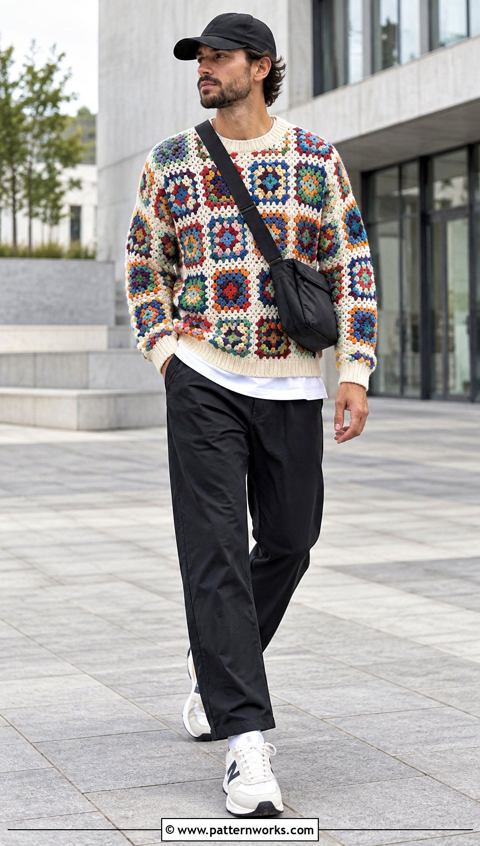 Granny Square Sweater With Track Pants - 24 Crochet Granny Square Sweater For Men outfit ideas