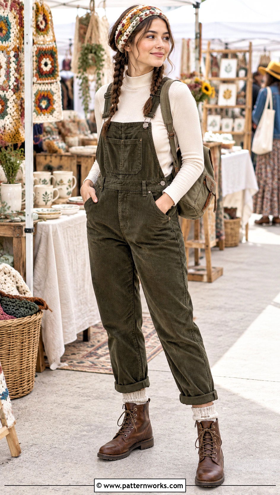Granny Stripe Crochet Headband With Corduroy Overalls - 18 wool ease thick and quick crochet headband outfit ideas