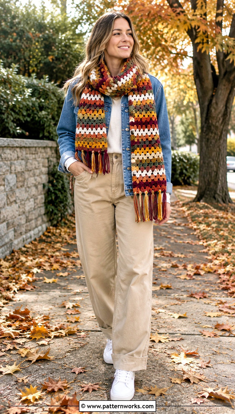 Granny Stripe Crochet Scarf - 24 crochet scarf design ideas