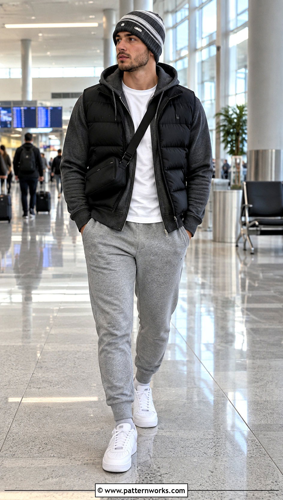Gray Crochet Striped Beanie With Hoodie And Joggers - 18 Crochet Striped Beanies outfit ideas