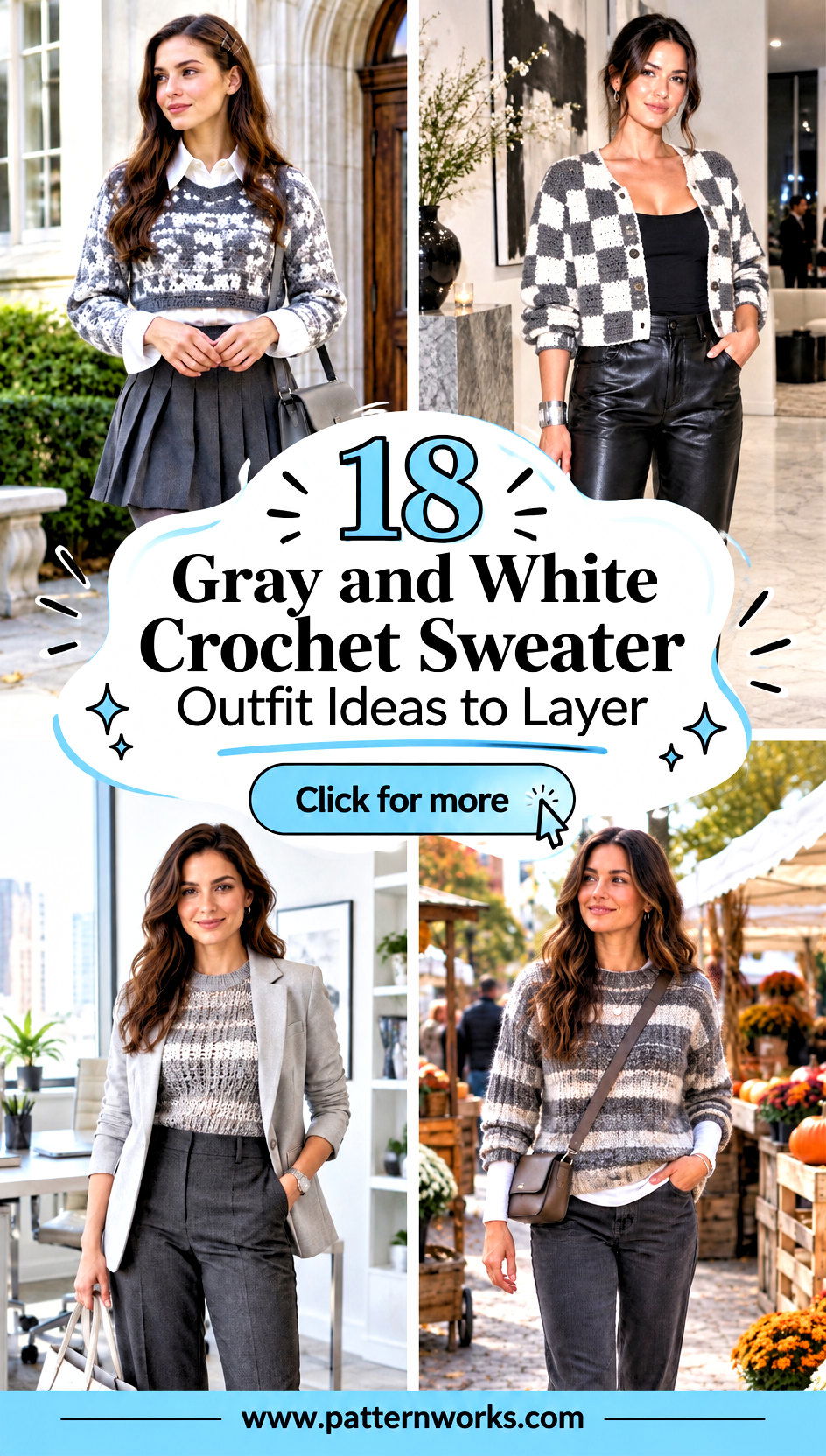 18 Gray and White Crochet Sweater Outfit Ideas to Layer - 18 Gray and White Crochet Sweater Outfit Ideas to Layer