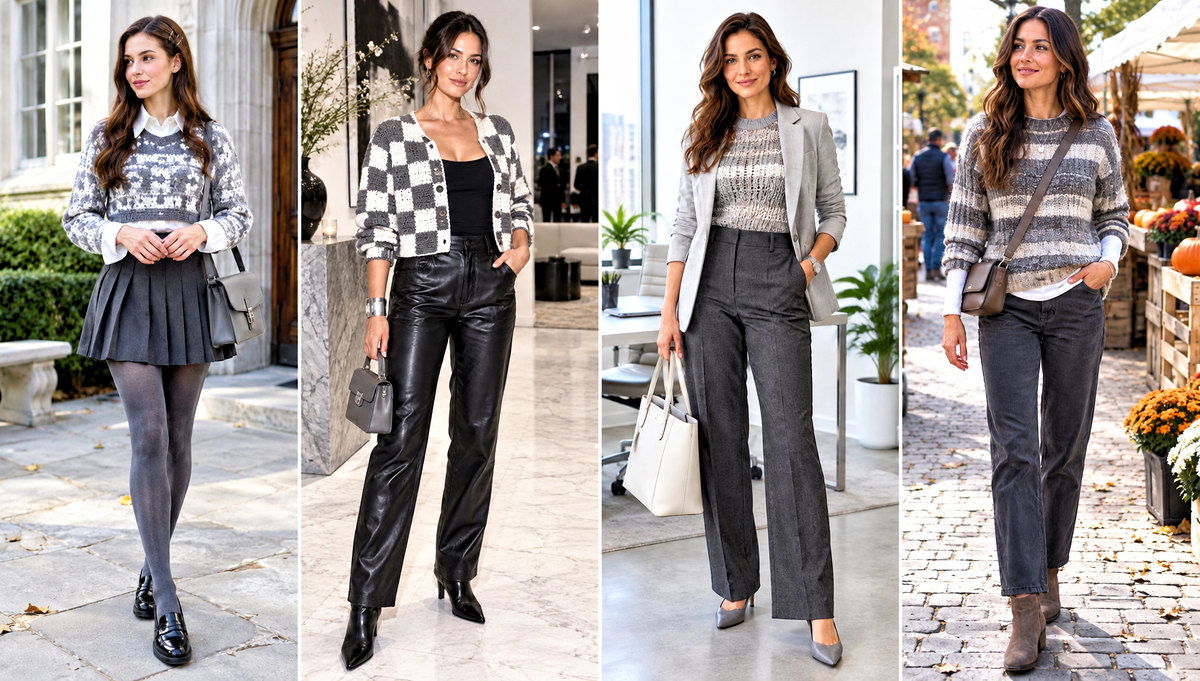 18 Gray and White Crochet Sweater Outfit Ideas to Layer