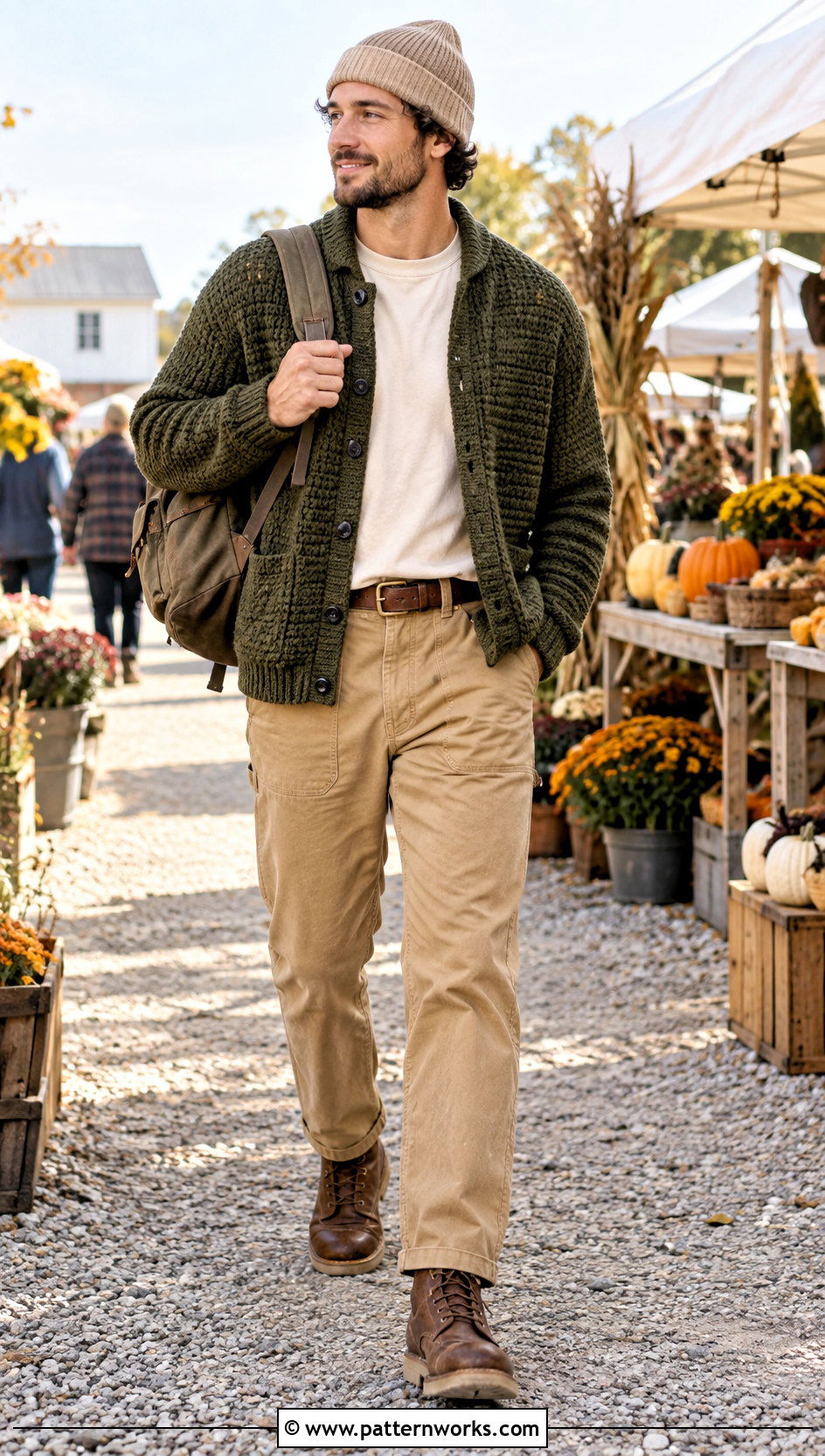 Green Crochet Cardigan With Workwear Pants - 30 crochet man cardigan outfit ideas