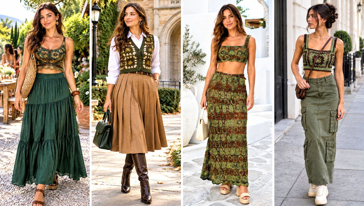 24 Green and Brown Crochet Top Outfit Ideas in Earth Tones
