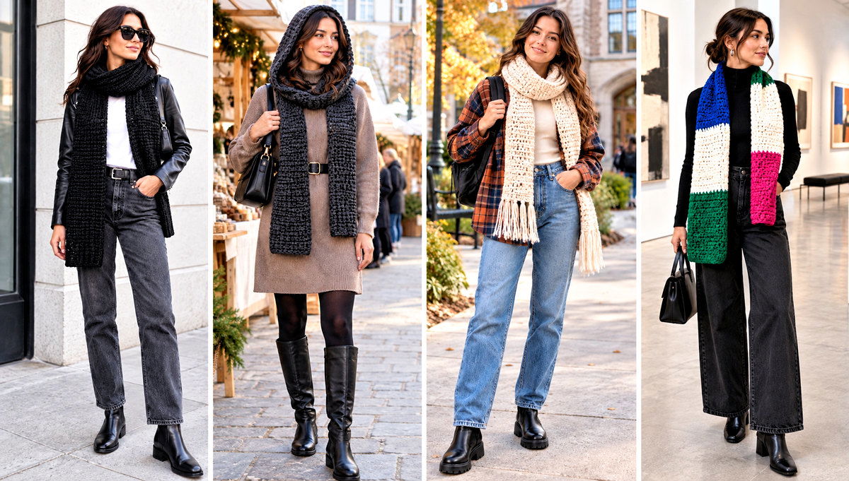 18 Hdc Crochet Scarf Outfit Ideas for Cold-Weather Layers