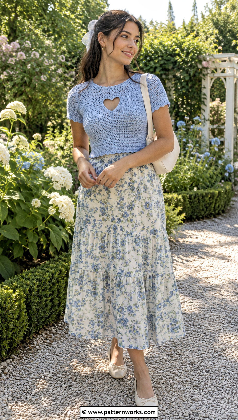 Heart Cutout Crochet Top With Floral Midi Skirt - 24 heart cutout crochet top outfit ideas