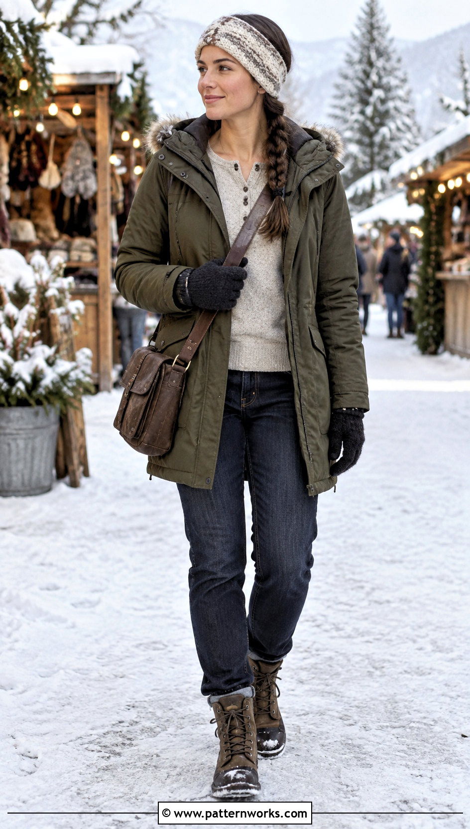 Herringbone Crochet Earwarmer Outfit With Parka - 30 crochet earwarmer outfit ideas
