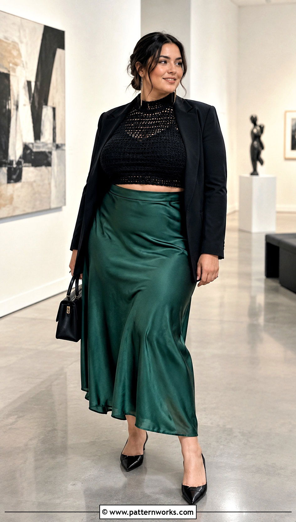 High Neck Crochet Crop Top With Slip Skirt And Blazer - 24 Crochet Crop Top Plus Size outfit ideas