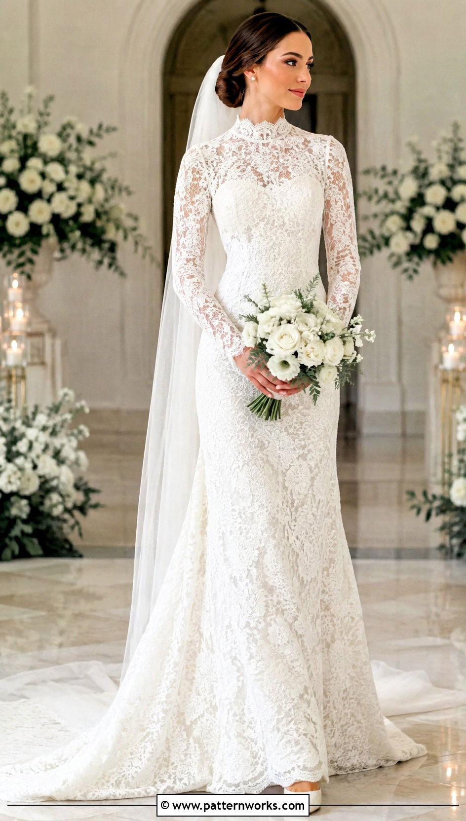 High Neck Long Sleeve Crochet Wedding Dress - 18 long sleeve crochet wedding dress outfit ideas