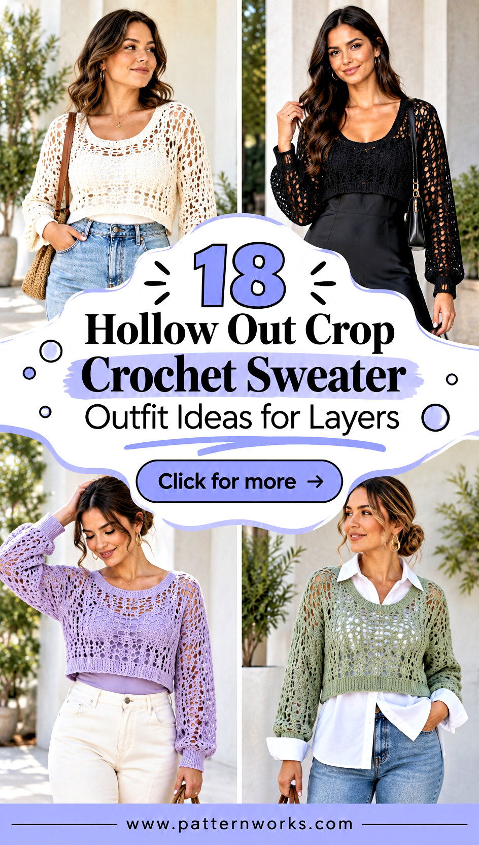 18 Hollow Out Crop Crochet Sweater Outfit Ideas for Layers - 18 Hollow Out Crop Crochet Sweater Outfit Ideas for Layers