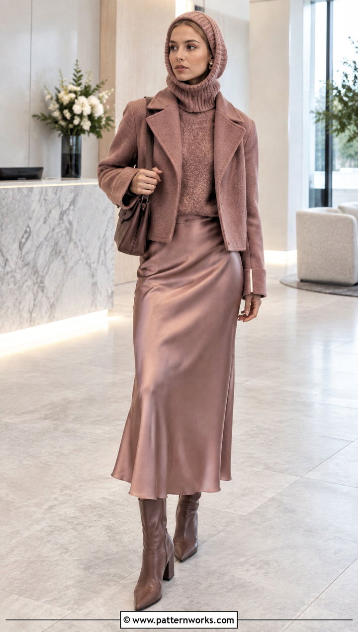 Hooded Crochet Balaclava With Satin Midi Skirt - 24 hooded crochet balaclava outfit ideas