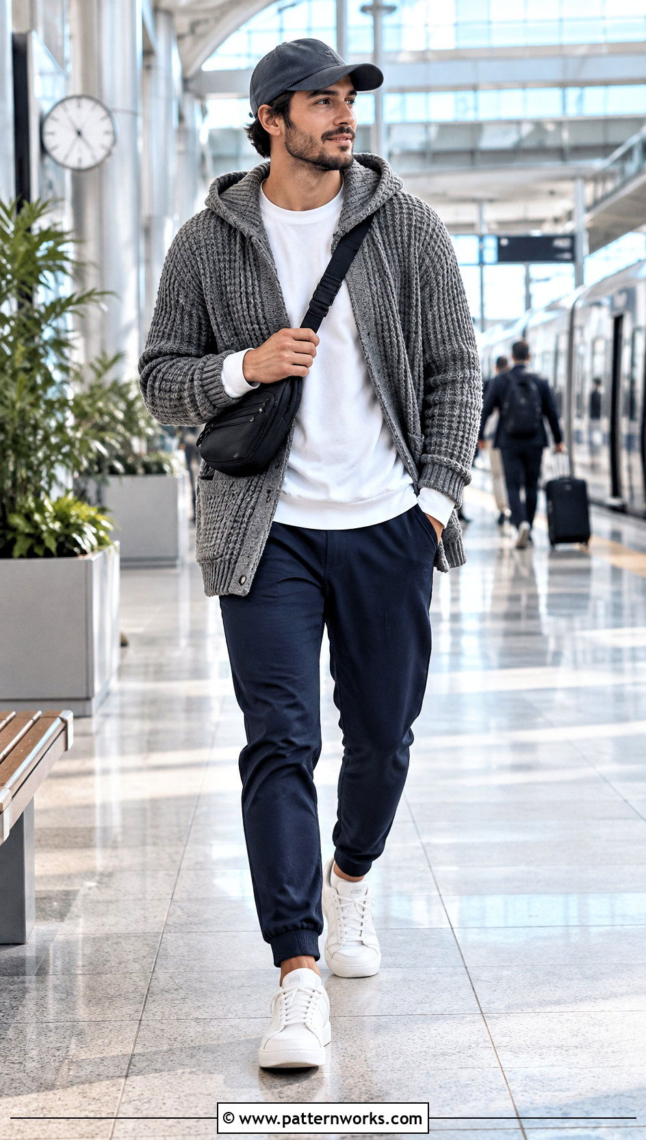 Hooded Crochet Cardigan With Jogger Pants - 30 crochet man cardigan outfit ideas
