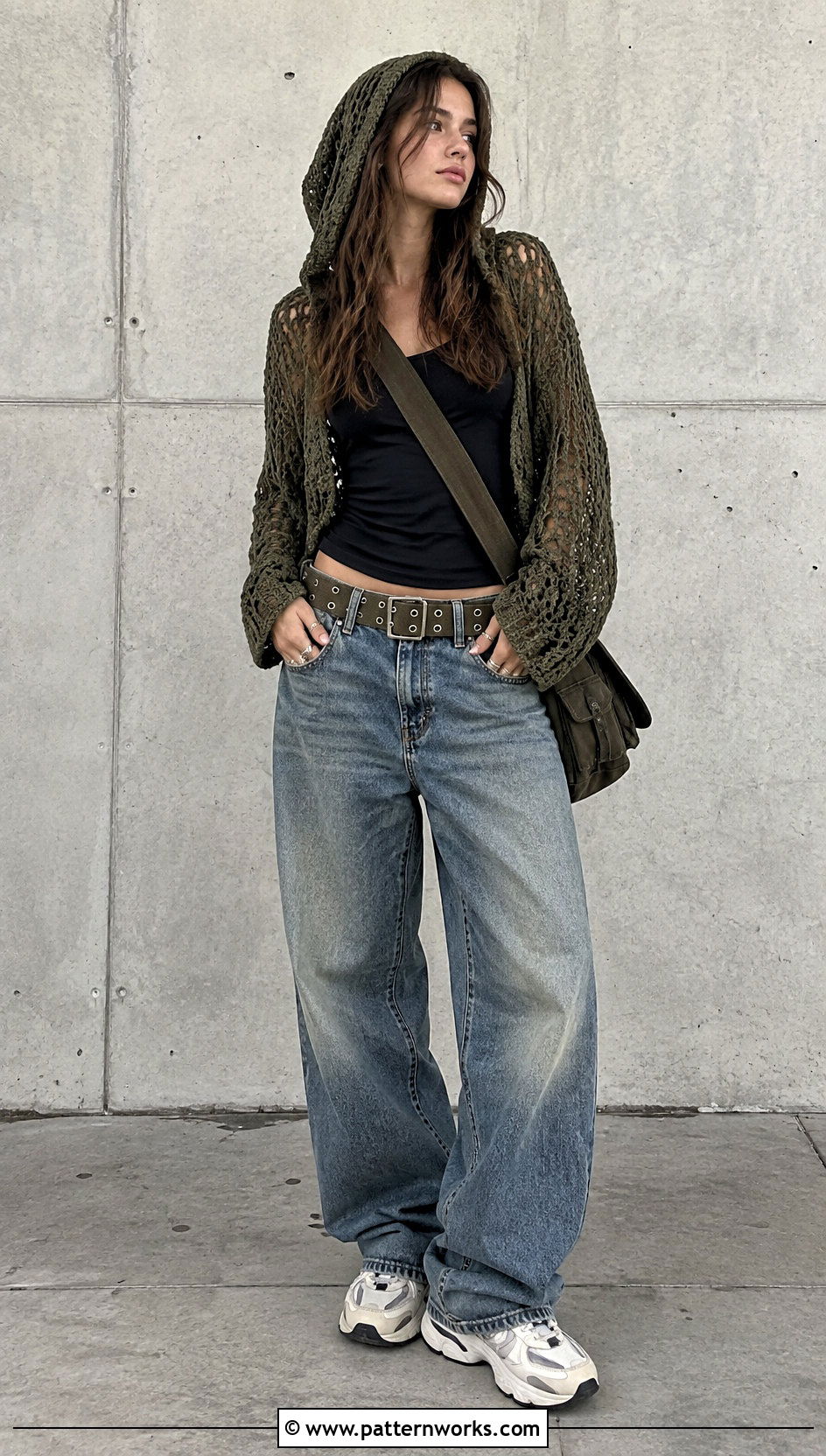 Hooded Crochet Top With Baggy Jeans - 24 grunge crochet clothes and outfit ideas