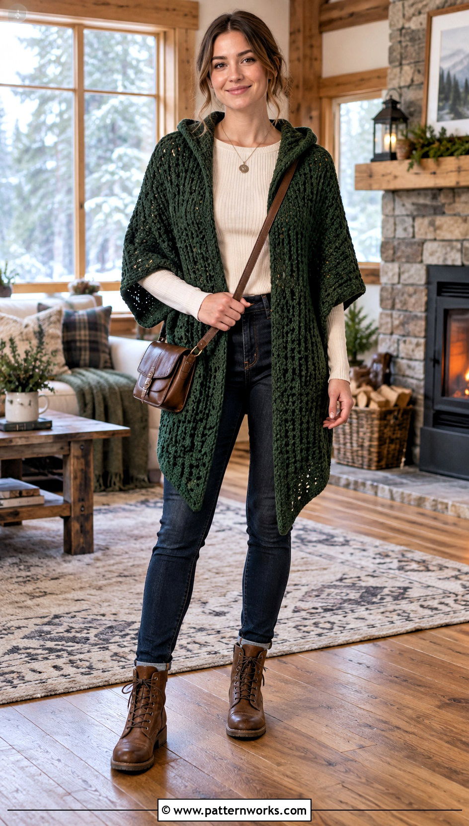 Hooded Crochet Wrap Outfit With Skinny Jeans - 30 crochet wrap outfit ideas