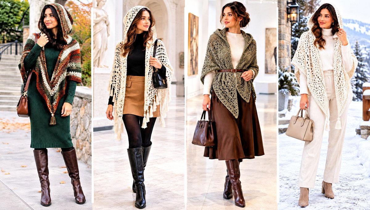 24 Hooded Triangle Crochet Shawl Outfit Ideas for Spring