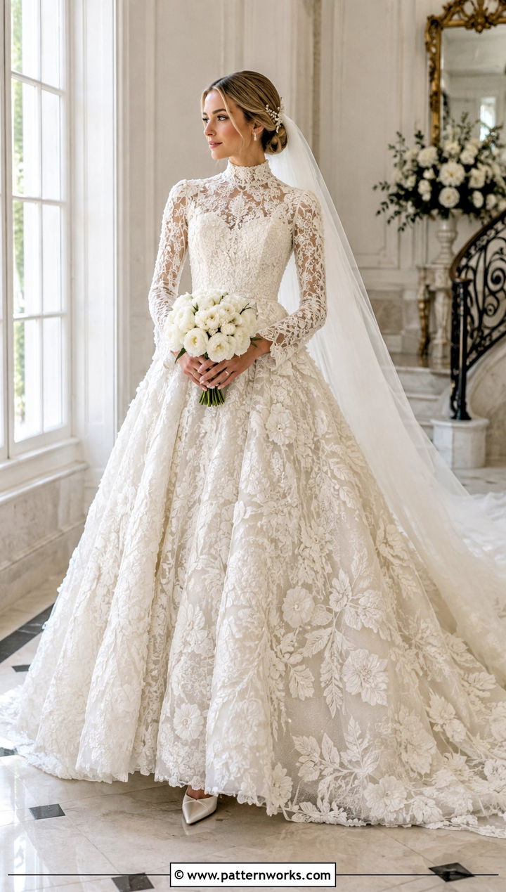Irish Crochet Long Sleeve Ball Gown - 18 long sleeve crochet wedding dress outfit ideas