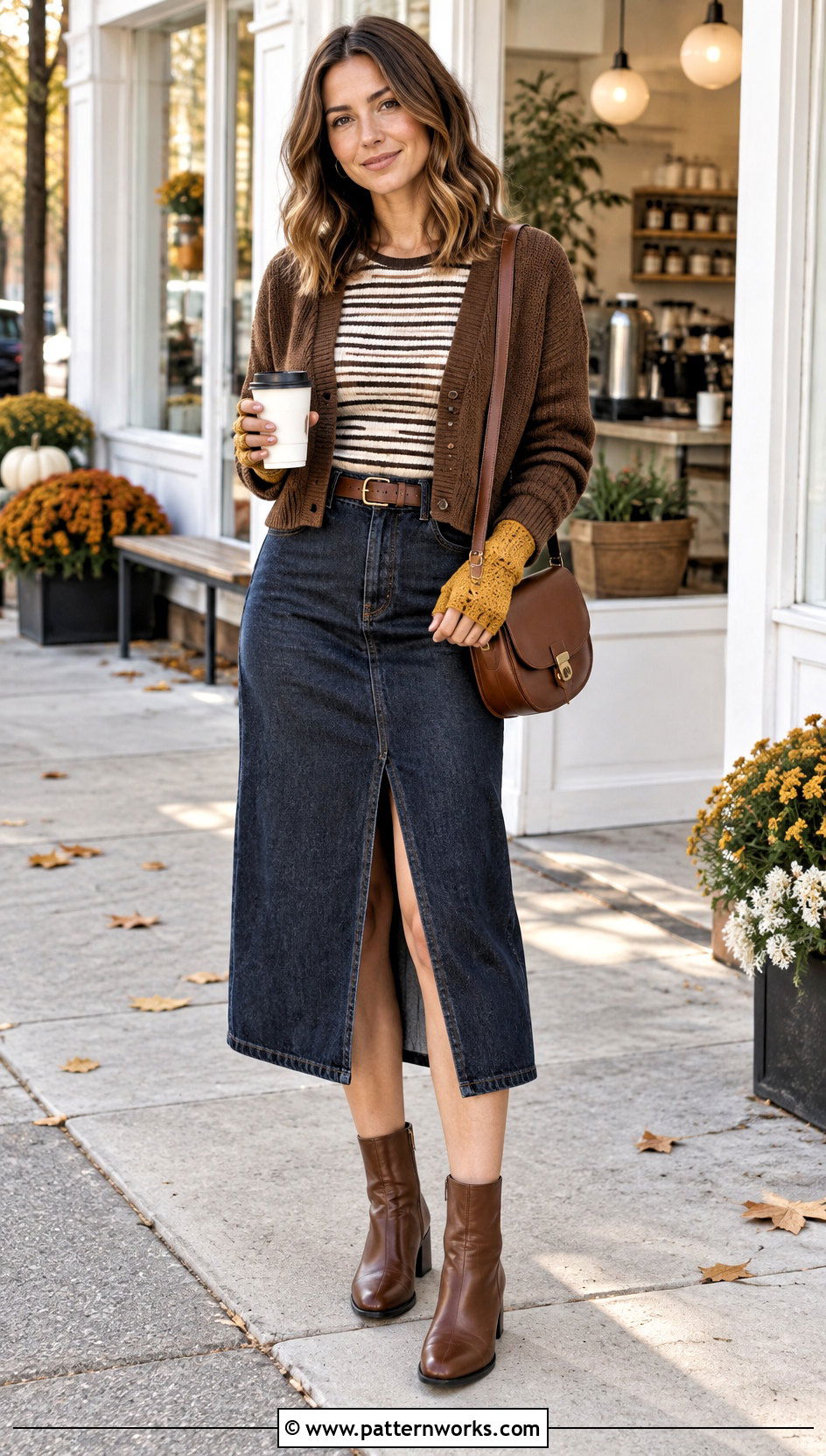 Lace Crochet Fingerless Gloves With Denim Midi Skirt - 24 Lace Crochet Fingerless Gloves outfit ideas