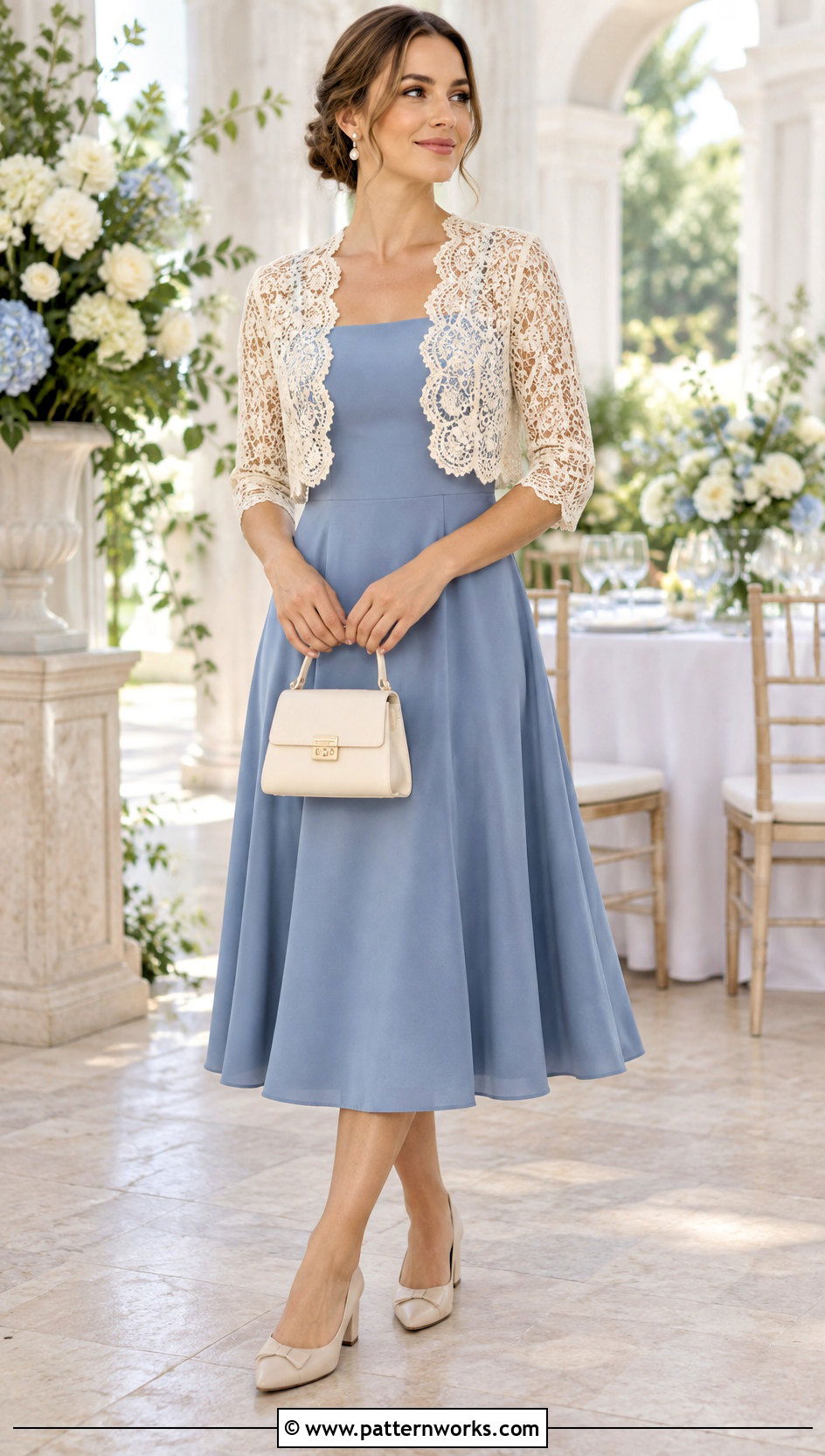 Lace Crochet Shrug Bolero With A Line Dress - 30 crochet shrug bolero outfit ideas