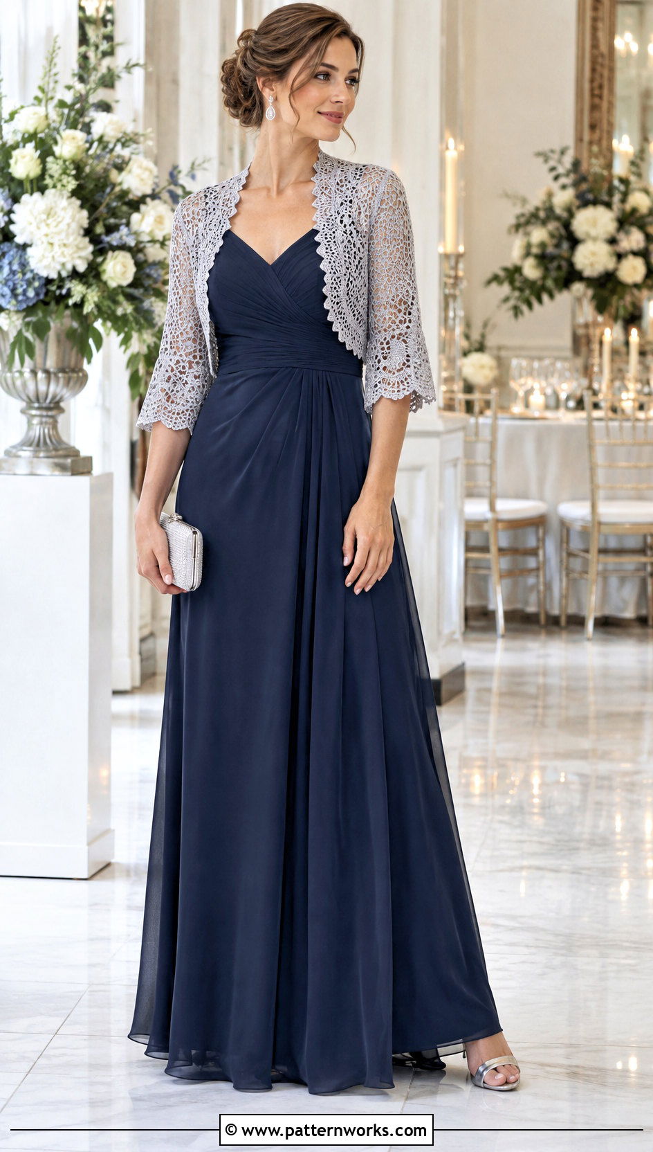 Lace Crochet Shrug Wrap With Formal Maxi Dress - 24 crochet shrug wrap outfit ideas