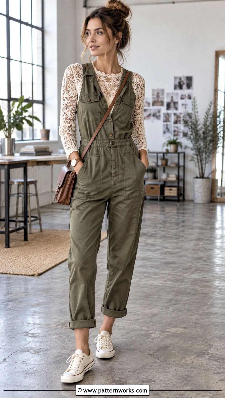Lace Crochet Top With A Utility Jumpsuit - 30 lace crochet top outfit ideas