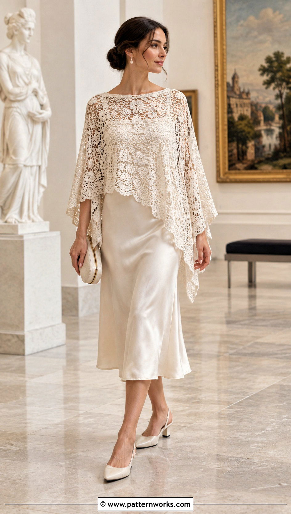 Lace Vintage Crochet Poncho Outfit With Slip Dress - 18 Vintage Crochet Poncho outfit ideas