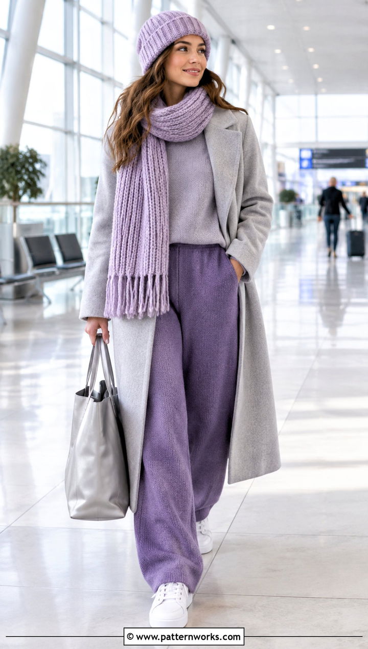 Lavender Crochet Hat And Scarf Set Outfit With Knit Separates - 18 Easy Crochet Hat And Scarf Set outfit ideas